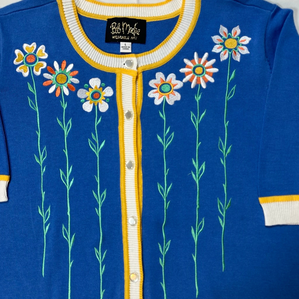 Bob Mackie | Wearable Art | Blue Floral Button Cardigan | Size L - Picture 2 of 6